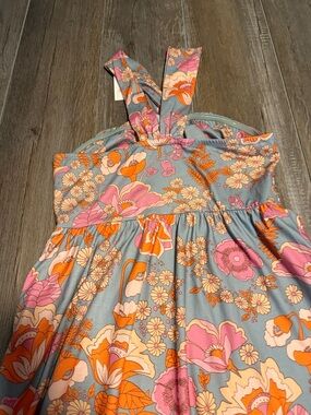 Grace Karin Floral Maxi Skirt in Gray with Orange & Pink